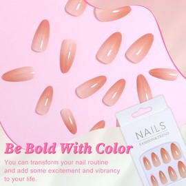 EternalClassic Almond Press On Nails Medium Orange Ombre Fake Nails Press ons, Gradient Press on Nails Medium Almond Acrylic False Nails, 24PCS Glue On Nails Glitter Stick On Nails