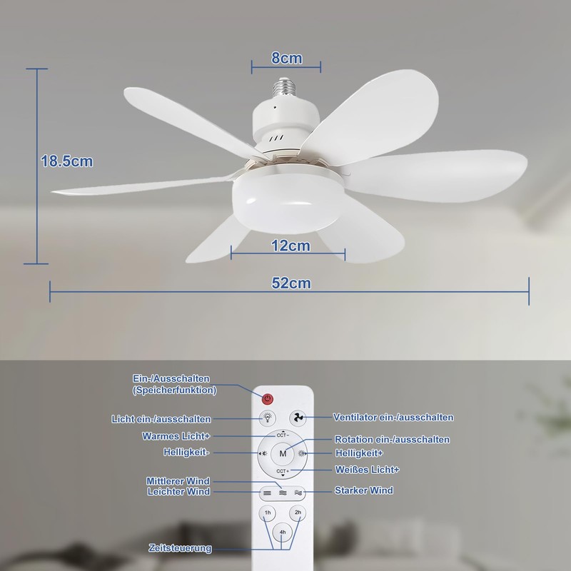 DBFAIRY Ceiling Fan with Lighting, Ceiling Fan with Dimmable Light