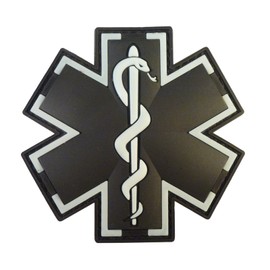 Parche cruzado médico de PVC EMS compatible con velcro para mochilas, médico paramédico, táctico, médico, EMS EMT, combate médico (negro y blanco brillante oscuro)