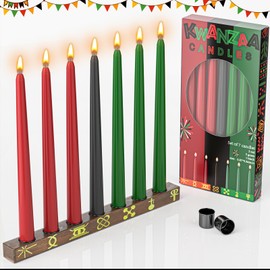 Brbecon Kwanzaa Decorations - Kwanzaa Kinara Set Kwanzaa Candle Holder with 3 Red 3 Green 1 Black Kwanzaa Candles Double Sided Wooden Kwanzaa Candle Holder for Africa Celebration Holiday