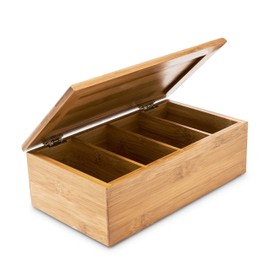 Relaxdays 10018875 Bamboo Tea Box 4 Compartments with Lid High-quality and natural
