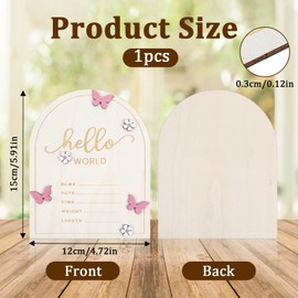 Tyqour Wooden Hello World Newborn Sign Baby Announcement Sign for Baby Showers Pink Butterfly Newborn Birth Announcement Board for Hospital Nursery with Photo Frame And Stand