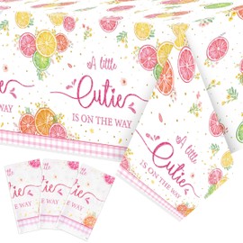 ANGOLIO 3Pcs Little Cutie Tablecloth, A Little Cutie is On The Way Baby Shower Theme Decorations Orange Fruit Birthday Theme Party Supplies Waterproof Table Covers for Tangerine Party Table Decor