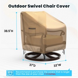 Brosyda Swivel Patio Chair Covers, 2 Pack Waterproof Outdoor Rocking Chair Covers, Lawn Patio Furniture Covers, Heavy Duty Lounge Chair Cover, 33" W×37" D×38.5" H, Brown