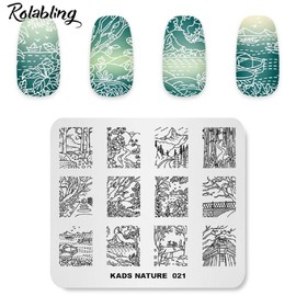 Rolabling Nail Stamping Plate Nature Landscape Cute Stamp Plate for Nail Art Stamping Image Template Manicure Stencil DIY Tools (NA021)