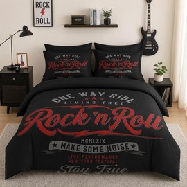 Pamnest Full Comforter Set with Sheets, 7 Pieces Vintage Music Bedding