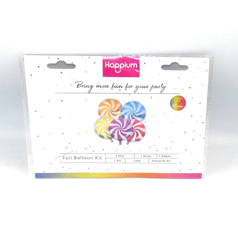Happium - 18" Round Candy Lollipop Balloons, Pack of 5,