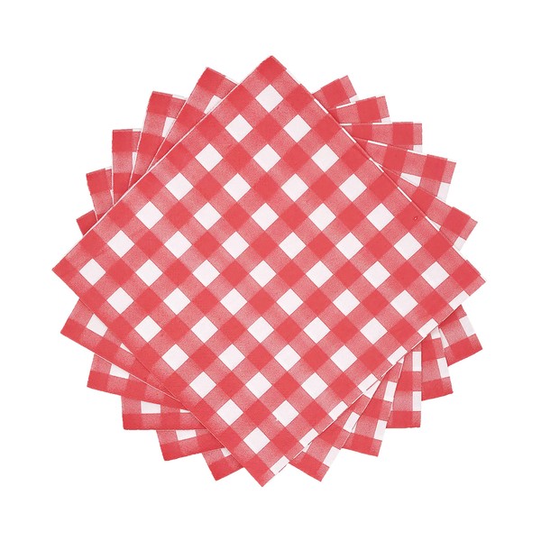 WallyE Red and White Gingham Paper Napkins, Checkered Tartan Plaid Tableware for Garden Barn Picnic or Farm Birthday Party BBQ, 40 Pack
