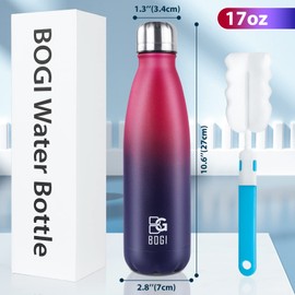 BOGI Stainless Steel Drinking Bottle, 500 ml, Double-Walled Thermos Flask, Leak-Proof Drinking Bottle, Stainless Steel Insulated Flask, BPA-Free, Children's Drinking Bottle, School Keeps Hot and Cold