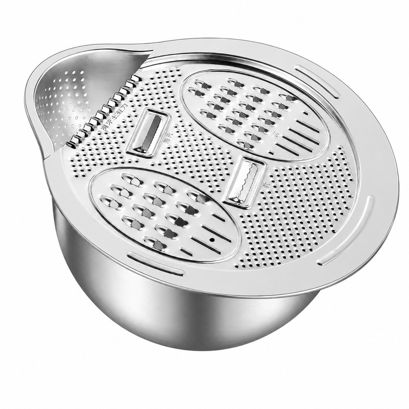 2-in-1 Stainless Steel Rice Washing Bowl with Grater – Side-Drain