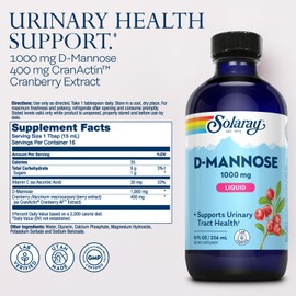 SOLARAY D-Mannose 1000 mg Liquid Formula with CranActin Cranberry Extract - D Mannose Cranberry Supplement with Vitamin C - Supports Urinary Tract Health - 60-Day Guarantee, 16 Serving, 8 FL OZ