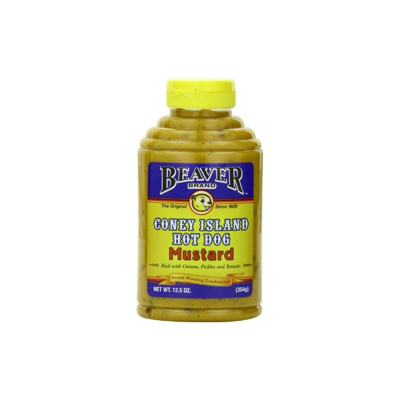 Beaver Brand, Coney Island Hot Dog Mustard, 12.5oz Bottle (Pack