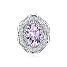 Cocktail Statement Rings for Women Fashion Multiple Colors Cubic Zirconia Pave CZ Simulated Diamond Ring Band Oval Cut Emerald Ruby Topaz Sapphire Amethyst Pink Gem Open Adjustable Ring(Purple)