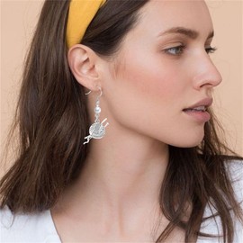 Dreuyet Yarn Knitting Pearl Earrings for Women Unique Silver Sewing Knitting Themed Needles and Yarn Ball Charm Crochet Earrings for Knitter Sewing Lovers Jewelry Gift (Wool Ball Earrings)