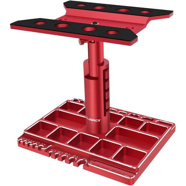 GLOBACT Multifunctional RC Car Stand RC Work Stand RC Repair Stand 360° Switch Rotation 5 Levels Height Lift or Lower with Screw Base for 1/8 1/10 1/12 1/16 1/18 RC Car Truck Crawler (Red)