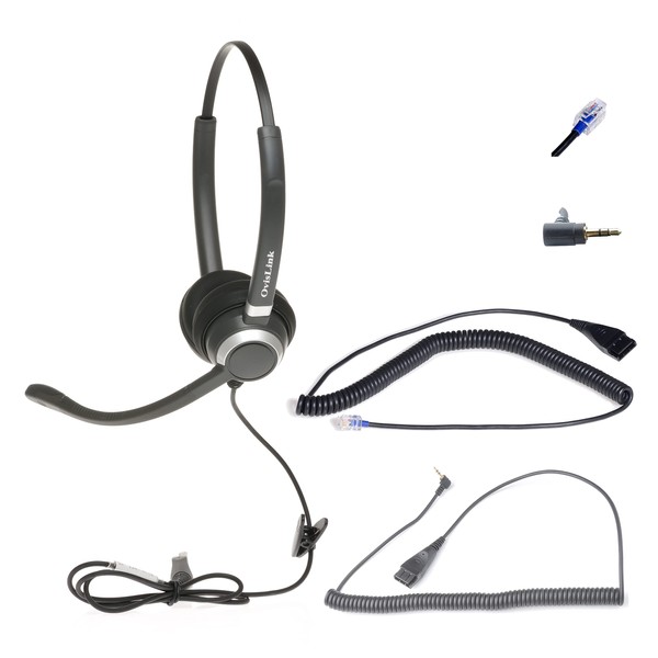 OvisLink Noise Canceling Dual Ear Call Center Headset Compatible with