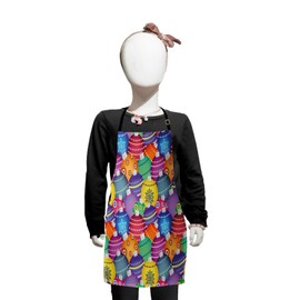 Ambesonne Christmas Apron, Colorful Christmas Balls Different Retro Patterns Holiday Celebration Theme Print, Small Apron Bib with Adjustable Ties for Baking Painting, Small Size, Multicolor