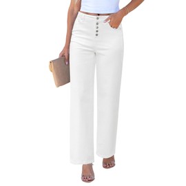 GRAPENT White Wide Leg Jeans for Women Country Western Outfits for Women Trouser Pants Cream White Size Medium US 8 to 10