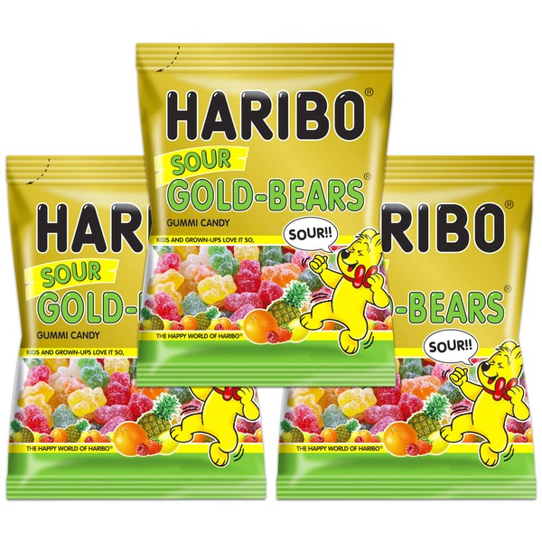 Haribo Sour Gold-Bears Gummi Candy Set of 3 3.6 oz bags