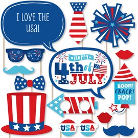 Big Dot of Happiness Firecracker 4th of July - Red, White and Royal Blue Party Photo Booth Props Kit - 20 Count