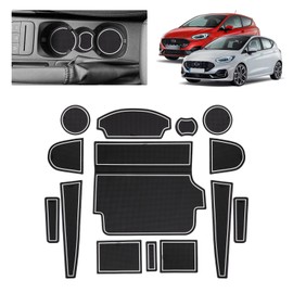 BSTW Car Non-Slip Mats for Ford Fiesta MK8 (2017-2024), Faithful Rubber Mat for Centre Console, Cup Holder & Door Recesses, Suitable for Ford Fiesta ST ST-Line Titanium (White)