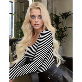 Ekouaer Women's Scoop Neck Long Sleeve Top Tight Shirts Thermal Undershirts Base Layer Tee Black White Stripe M