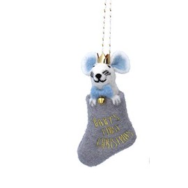 Baby's First Christmas Gisela Graham Festive Mouse in Stocking Decoration 12 Centimeter (Blue)