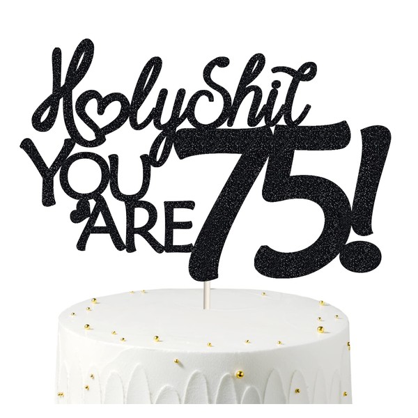 Decoración para tartas de 75 cumpleaños, purpurina negra, divertida decoración para tarta de 75 años para hombres, decoración para tartas de 75 cumpleaños para mujeres, decoración para tartas de 75 cumpleaños