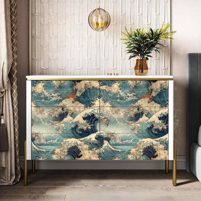 Vintage Ocean Wave Wallpaper, Japanese Art Inspired Seascape Wallpaper