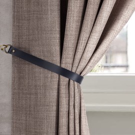 Home Queen Leather Curtain Tie Backs, Outdoor Drape Holder Holdbacks Tiebacks with Wall Hooks, 4 Pack, Navy Blue