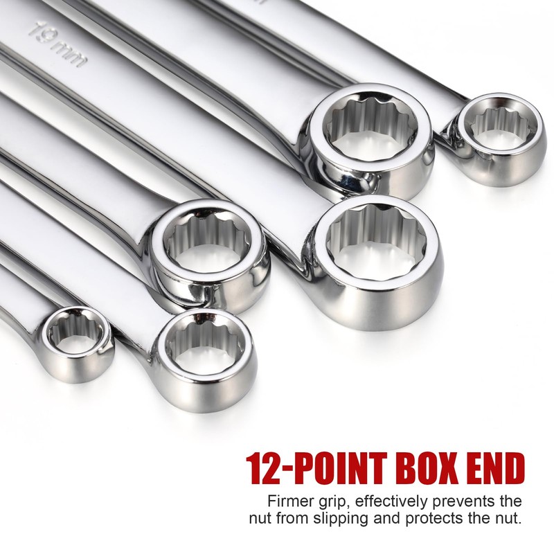 RIMKOLO 6-Piece Extra Long Double Box End Wrench Set Chrome