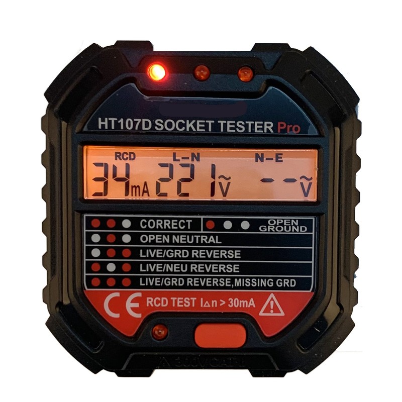 HT107D LCD Digital Display Socket Outlet Tester Mains Fault Check