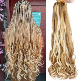 9 Packs French Curly Braiding Hair 75g/Pack Pre Stretched Bouncy Loose Wavy Braiding Hair 22 Inch Mix Two Tone French Curls Braiding Hair Synthetic Crochet Braids Hair For Box Braids Hair Extension For Women（22 Inch,27M613#）