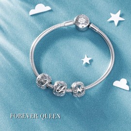 Forever Queen Women's Alphabet Letter Charm Bead with Clear Cubic Zirconia Letter Charm for European Bracelets 925 Sterling Silver Charm Pendant Multi-Way, O