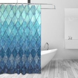 ZOEO Shower Curtain Backdrop Ocean Blue Teal Mermaid Scales Geometric Rhombus Bathroom Home Decor Set Fabric Bridal Polyester Washable Waterproof 12 Hooks for Women 60x72 inch