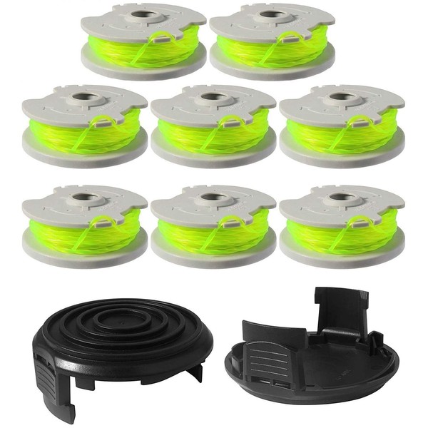 WA0014 Trimmer Line Replacement Spools for Worx WA0014 Grass Trimmer ,Weed Eater String Edger Spool Line Refills Parts-WG168 WG184 WG190 WG191 Auto-Feed 20ft 0.080" with WA0037 Cap Covers 8 Pack