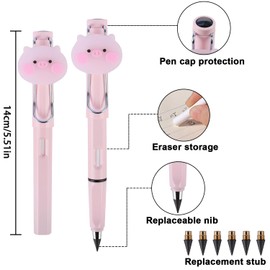 RNHDLY Eternal Pencil, Pack of 6 Inkless Pencils Eternal Pencil, Eternal Pencil for Children with Eraser, Interchangeable Eternal Pencil with 6 Replacement Heads Refills