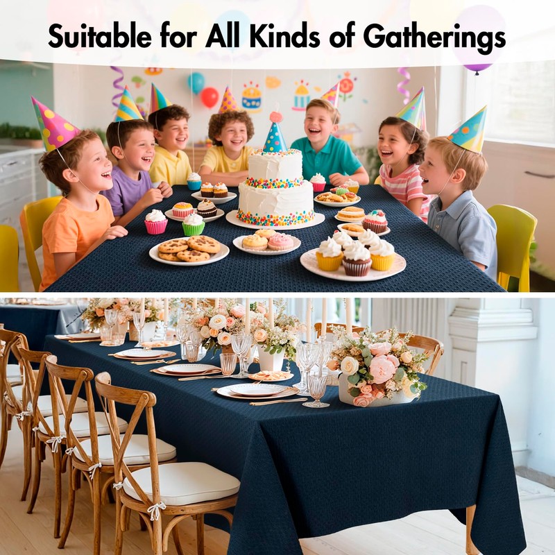 MIULEE Navy Linen Cotton Table Cloth Rectangle Tablecloth Waterproof Spillproof