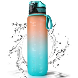 FULDENT Sports Water Bottle 1L, Leakproof Design Water Bottle with Time Marker, BPA Free Tritan Plastic Drinking Bottle for Teenager, Adult, Sports, Gym, Fitness, Cycling, School & Office