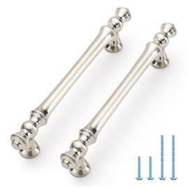 JOY DECOR 10 Pack 5 Inch Brushed Satin Nickel Kitchen Cabinet Handles, Zinc Silver Drawer Pulls for Cupboard, Dresser, and Wardrobe, 5" (128mm) Hole Center, Cabinet Hardware