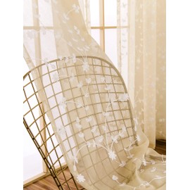 AmHoo 2 Panels Leaf Flora Embroidered Farmhouse Semi Sheer Curtain Voile Curtains for Living Room Bedroom Window Treatment Beige 53 x 84 Inch