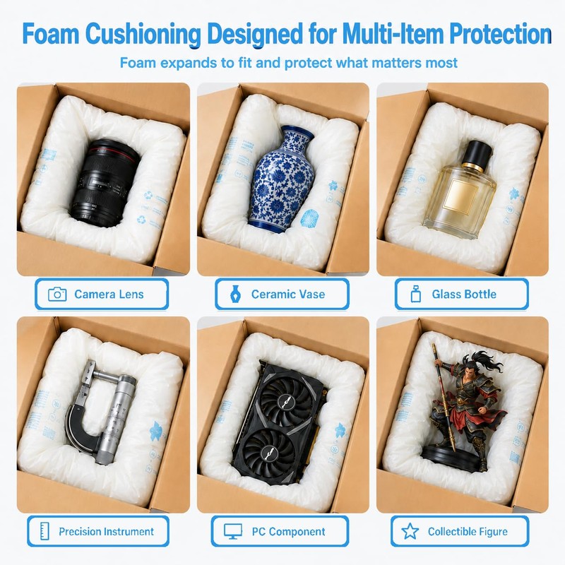 Expanding Foam Packaging Variety 4-Pack — Shock-Absorbing Self-Foaming Bags for