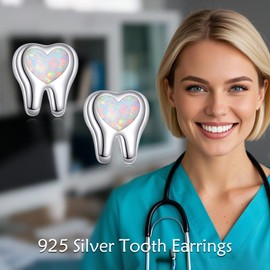 Tooth Heart Stud Earrings Sterling Silver Tooth Jewelry Gifts for Women