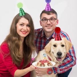 Dog Birthday Hats, 10 Packs Cat Birthday Hat Dog Party Hats Multi-Color Cat Hats Mini Party Hats Cute Puppy Hat with Pom Poms Adjustable Headbands Birthday Hats for Kittens Dogs Pets Stuffed Animals