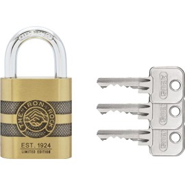 ABUS Vorhängeschloss Messing 83/45 IRON ROCK Jubiläumsschloss mit 3 Schlüssel vs. - gehärteter Stahlbügel, nano protect - wetterfest - Level 8
