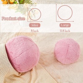 Uvvyui Dusty Pink Ball Pillow, 8" Cute Mini Round Throw Pillow Faux Rabbit Fur Room Decorative Throw Pillow, Ball Shaped Pillow Plush Cushion for Couch, Sofa, Bedroom