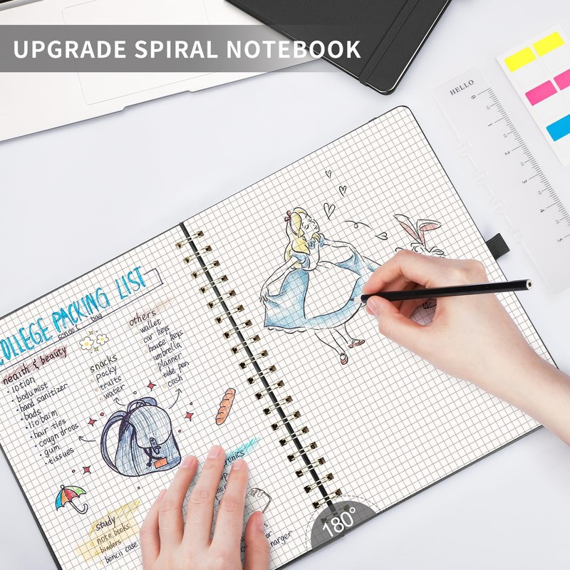 AHGXG Graph Paper Notebook - Spiral Notebook Hardcover Leather Journal