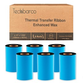 6 Rolls 4.10" x 1500' (104mm x 457m) Enhanced Wax Thermal Transfer Ribbon, Core 1", Black, CSO (Coated Side Out), Barcode Ribbon Compatible with Intermec Printers
