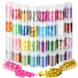 URAQT Chunky Glitzer Set, 32 Farben Glitzerpulver Set, Klobige Pailletten und Feine Glitzer Pulver, Festival Glitzer Gesicht, Körperglitzer Zubehör für Nägel Augen Lippen Haare Körper