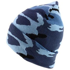 Trendy Apparel Shop Winter Camo Cuff Folded Beanie Hat - Blue